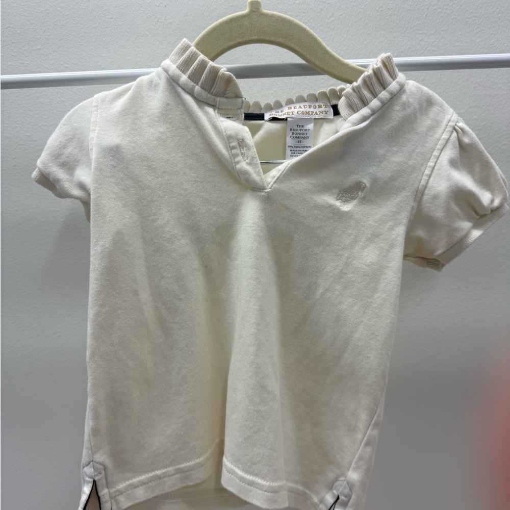 The Beaufort Bonnet Company White Ruffle Collar Top Size 3T EUC